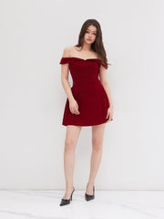 Velvet Off-shoulder Solid Zipper Mini Dress