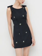 Boat Neck Floral Embroidery Bowknot Mini Dress