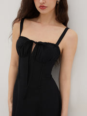 Square Neck Bowknot Corset Ruffle Split Cami Maxi Dress