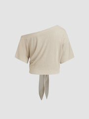 Asymmetrical Neck Off-shoulder Knotted Oversized Tee