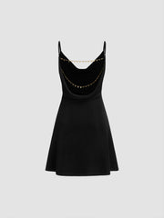 Cowl Neck Backless Chain Ruched Detail Cami Mini Dress