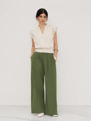 V-neck Solid Pleated Crop Top