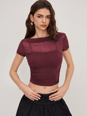 Off-shoulder Ruched Short Sleeve Tee & Cami Top