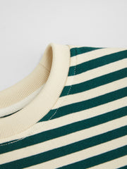 Cotton-blend Stripe Round Neckline Mid-length Sleeve Cinched Waist Tee