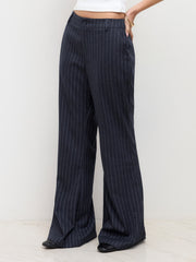 Belted & Flared Pinstripe Trousers