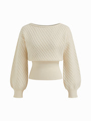 Knit Boat Neck Hollow Out Oversized Long Sleeve Top
