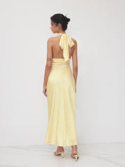 Satin Halter Neckline Backless Maxi Dress