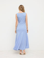 Boat Neck Solid Ruffle Ruched Maxi Dress