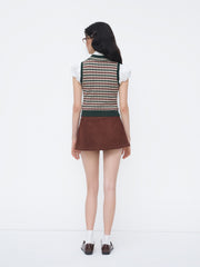Knit Jacquard V-neck Polo Geometric Crop Vest