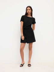 Boat Neck Ruched Knotted Split Sleeve Mini Dress