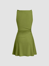 Boat Neck Twist Ruched Mini Dress
