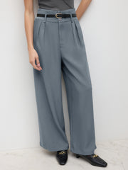 Belted High Waisted Pleated Trousers