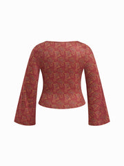 V-neck Floral Twist Long Sleeve Top Curve & Plus