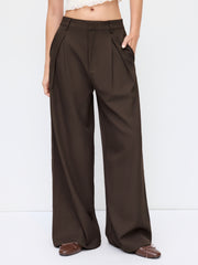 Mid Rise Straight Leg Pleated Trouser