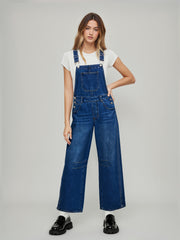 Denim Solid Buckle Pocket Barrel-leg Jumpsuit