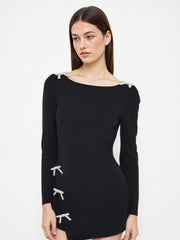Round Neckline Solid Bowknot Mini Dress
