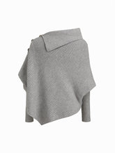 Knit Asymmetrical Neck Poncho Long Sleeve Sweater