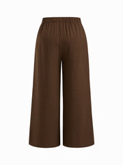Mid Rise Texture Elastic Waist Straight Leg Trousers Curve & Plus