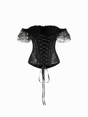 Lace Off-shoulder See-through Lace Up Corset Blouse