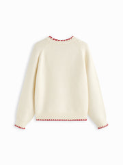 Knit Round Neck Contrasting Binding Oversized Long Sleeve Sweater