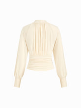 High Neck Long Sleeve Ruched Cinched Waist Blouse