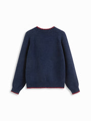 Knit Round Neck Contrasting Binding Oversized Long Sleeve Sweater