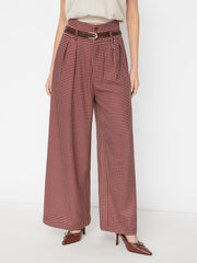 Belted High Rise Houndstooth Trouser