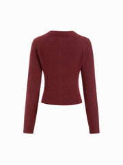 Knit Round Neckline Long Sleeve Metal Button Cardigan
