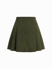 Corduroy Mid Rise Pleated Mini Skirt