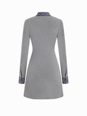 Cotton-blend Collar Tartan Contrasting Binding Mini Dress