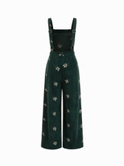 Corduroy Floral Backless Pocket Wide Leg Jumpsuit