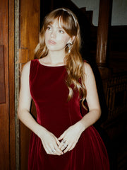 Velvet Boat Neck Bowknot Backless Midi Dress