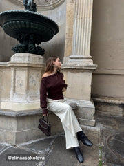 Knit Asymmetrical Neck Solid Ruched Long Sleeve Top