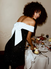 Sequin Off-shoulder Solid Bowknot Mini Dress