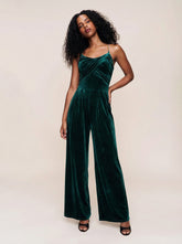 Solid Velvet Scoop Neckline Sleeveless Ruched Jumpsuit