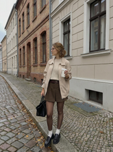 Mid Waist Solid Pleated Skort with Belt