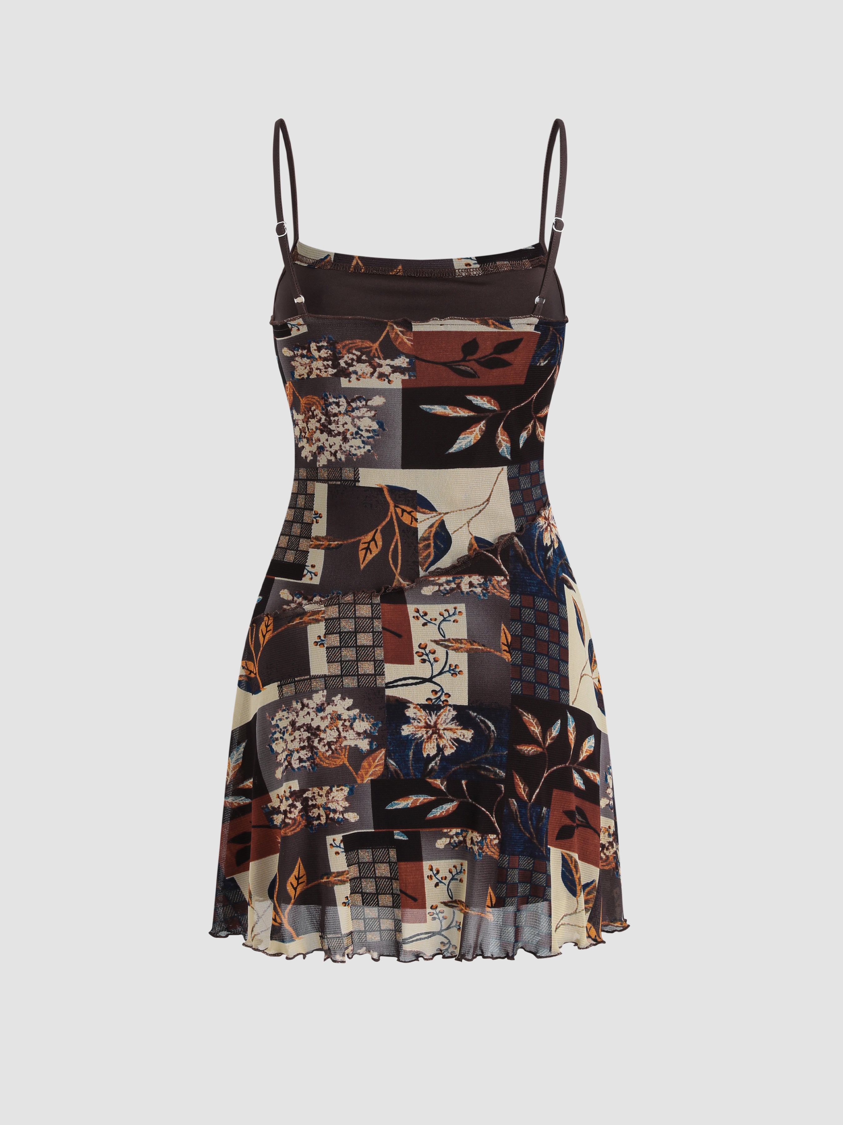 Floral & Leaf Print Mini Dress