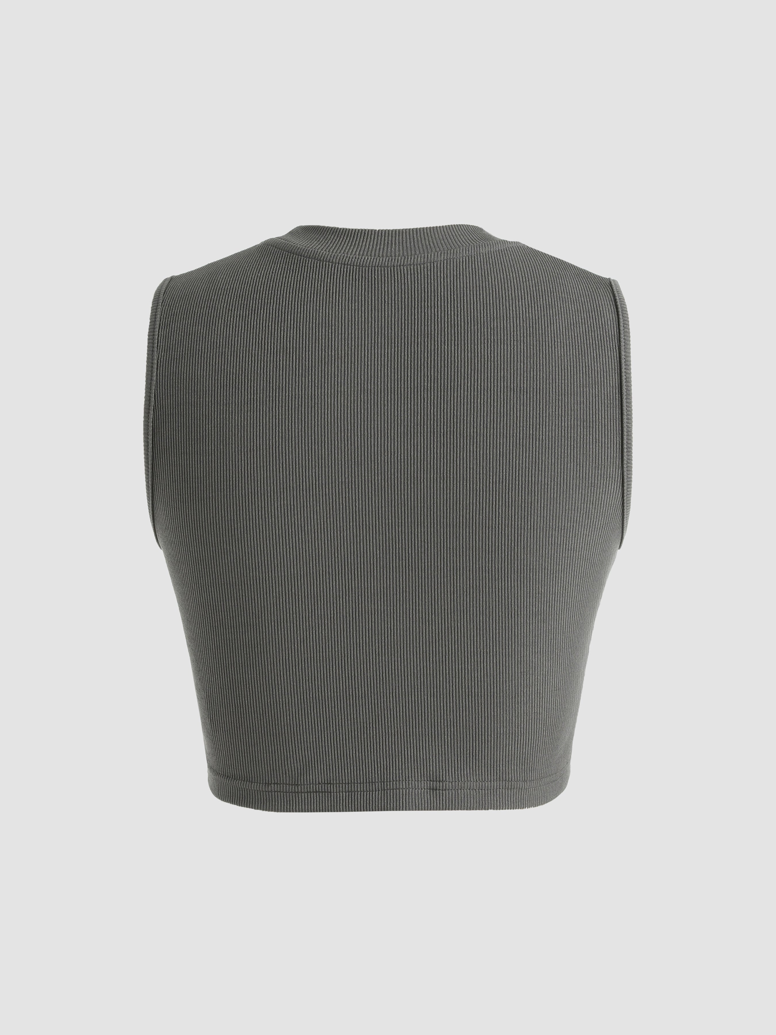 Solid Crewneck Crop Tank Top