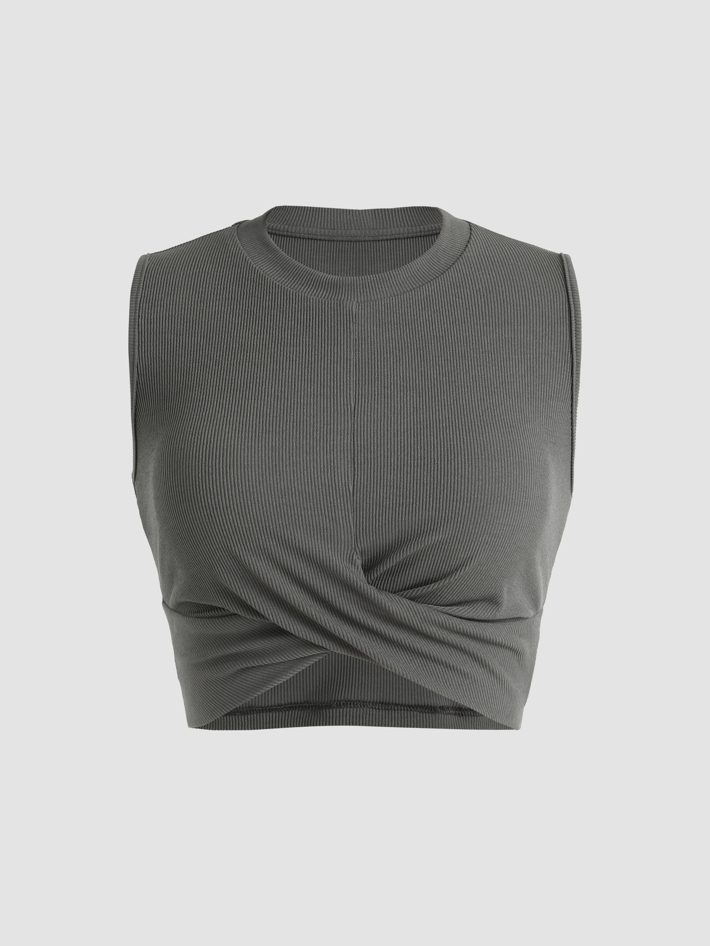 Solid Crewneck Crop Tank Top