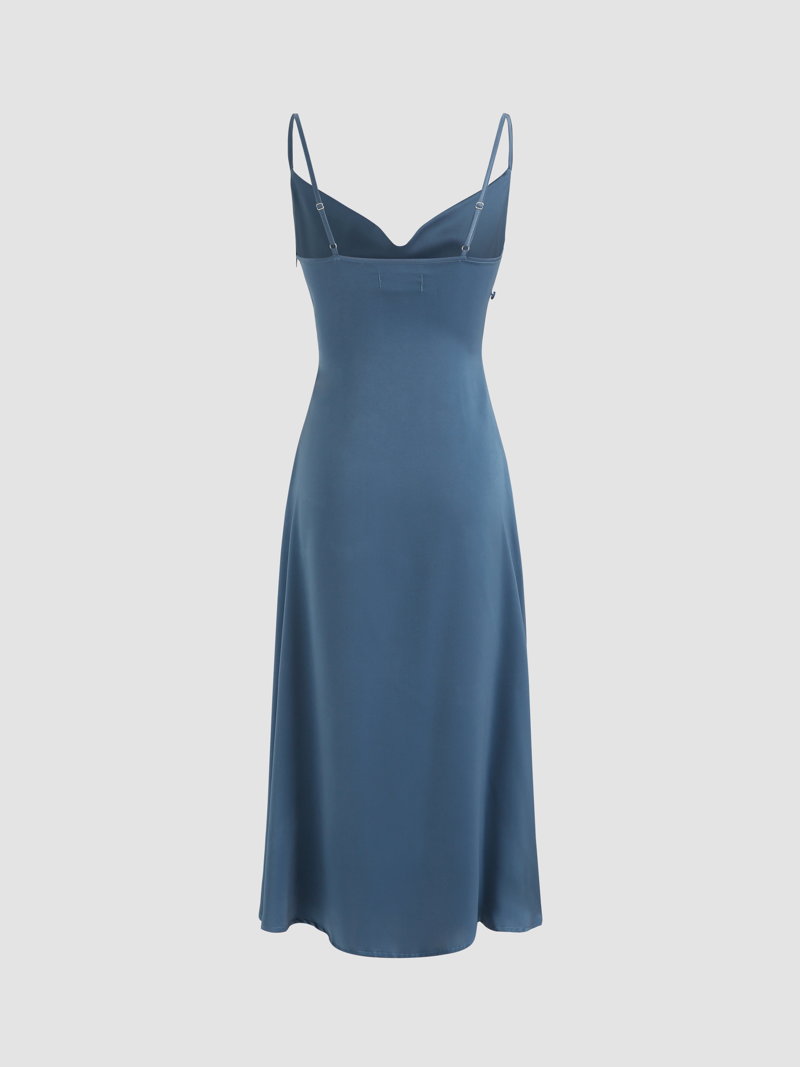Solid Cowl Neck Slit Midi Dress