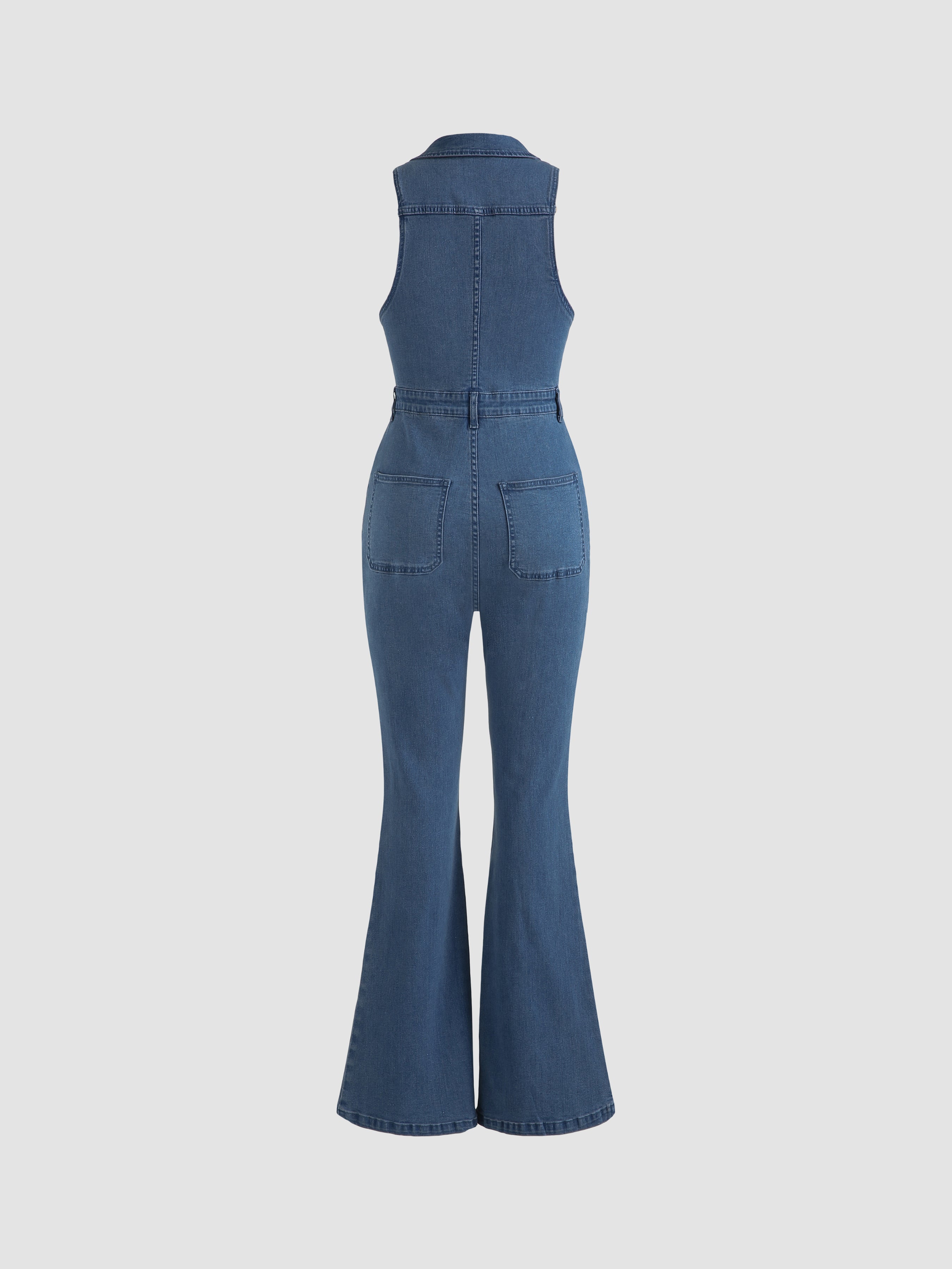 Denim Collar Flare Leg Jumpsuit