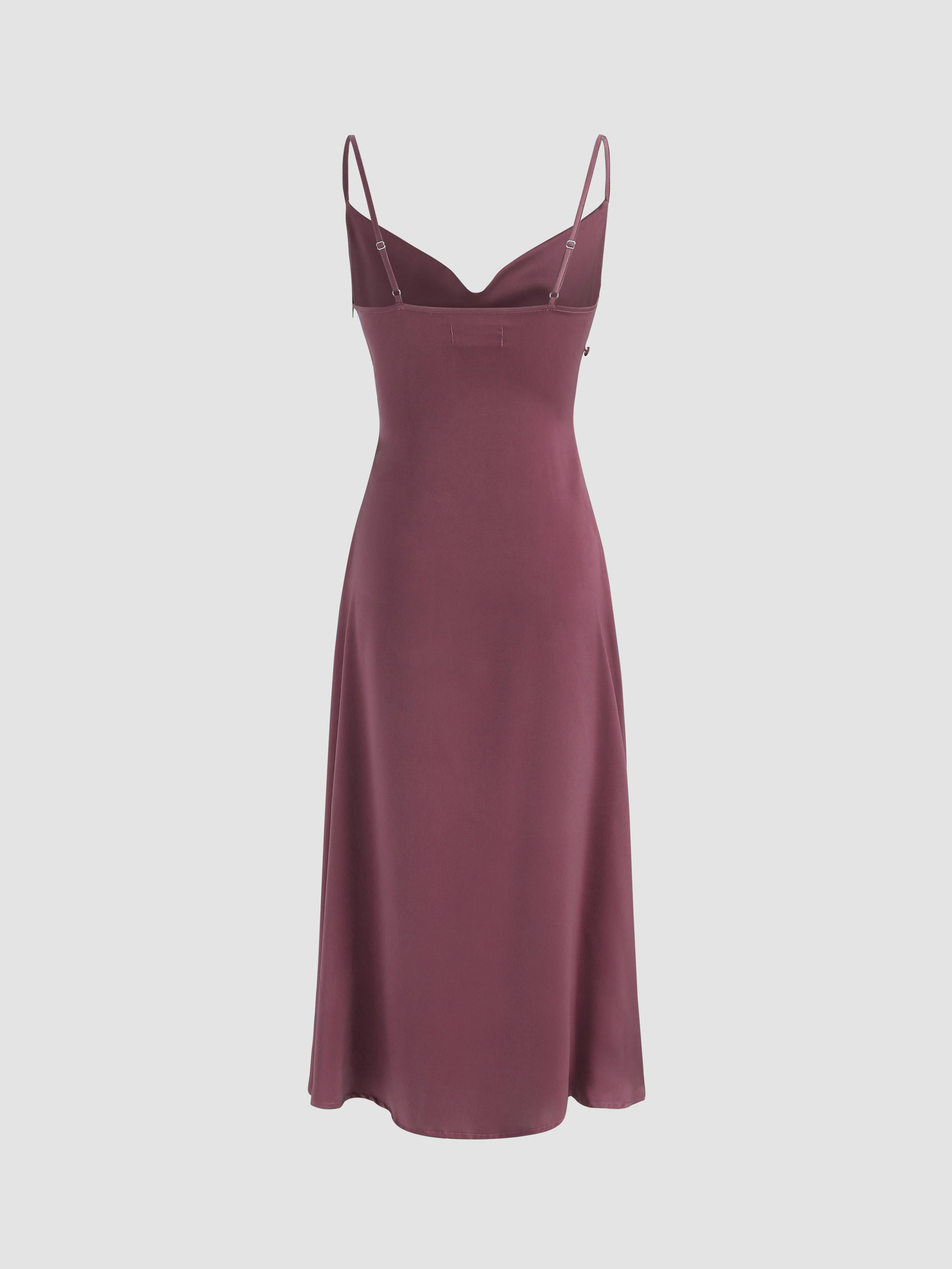 Solid Cowl Neck Slit Midi Dress