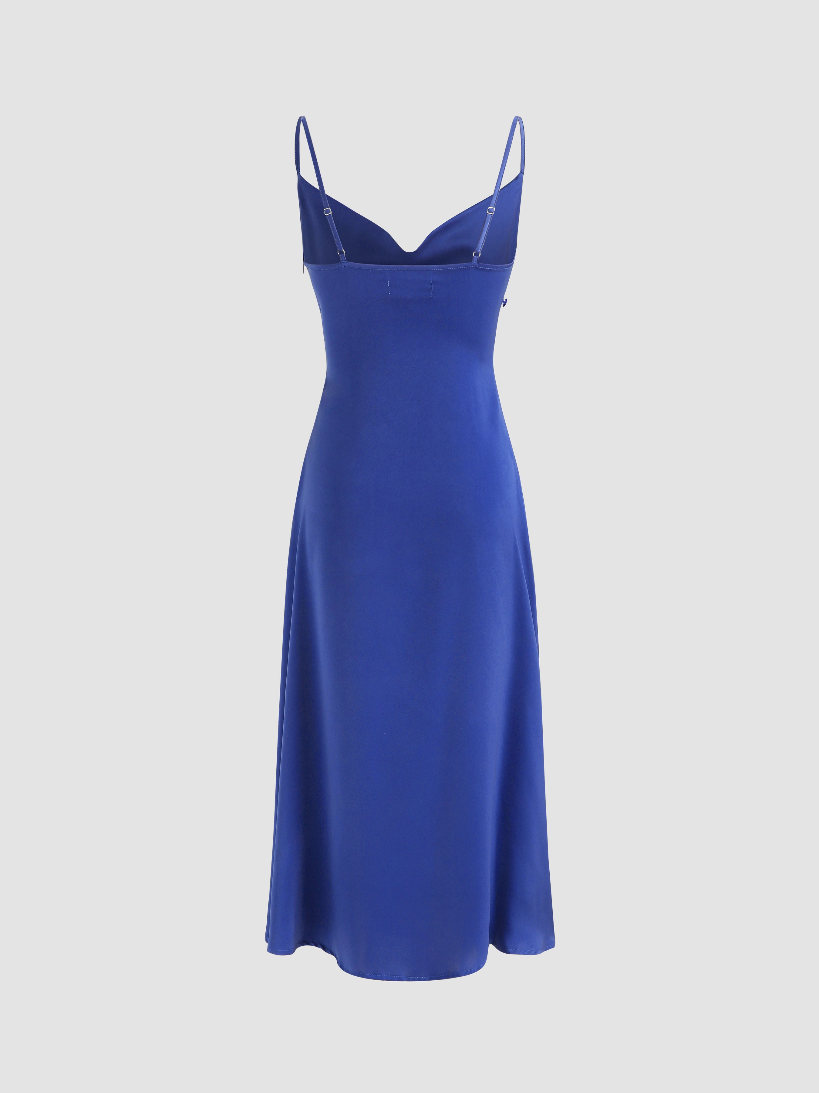 Solid Cowl Neck Slit Midi Dress