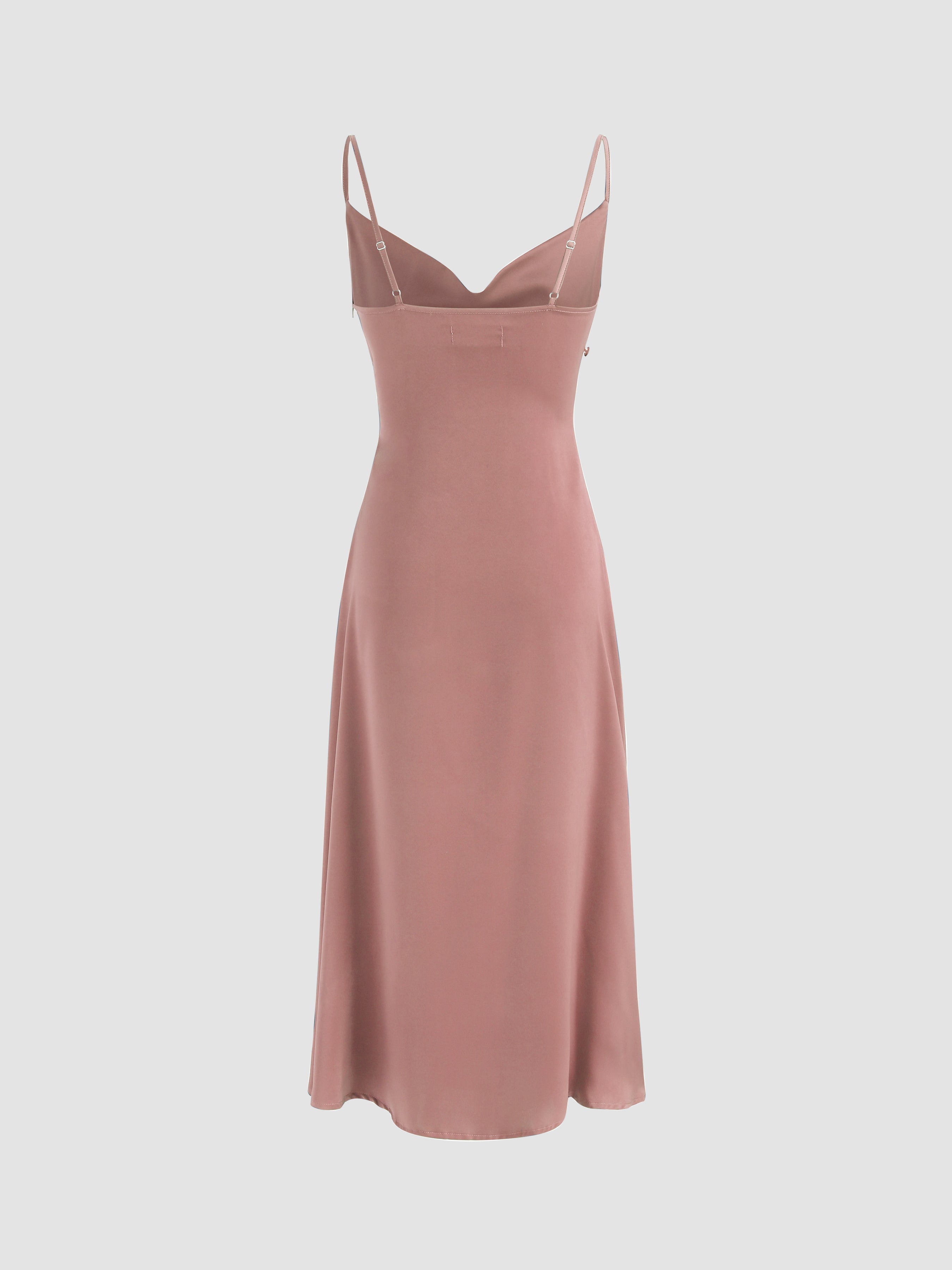 Solid Cowl Neck Slit Midi Dress