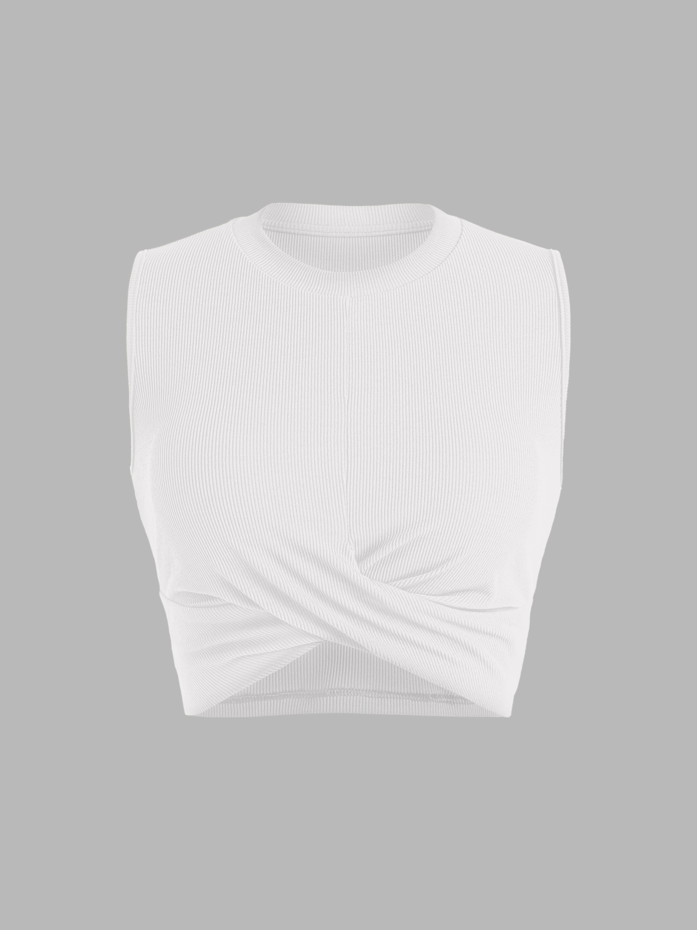 Solid Crewneck Crop Tank Top