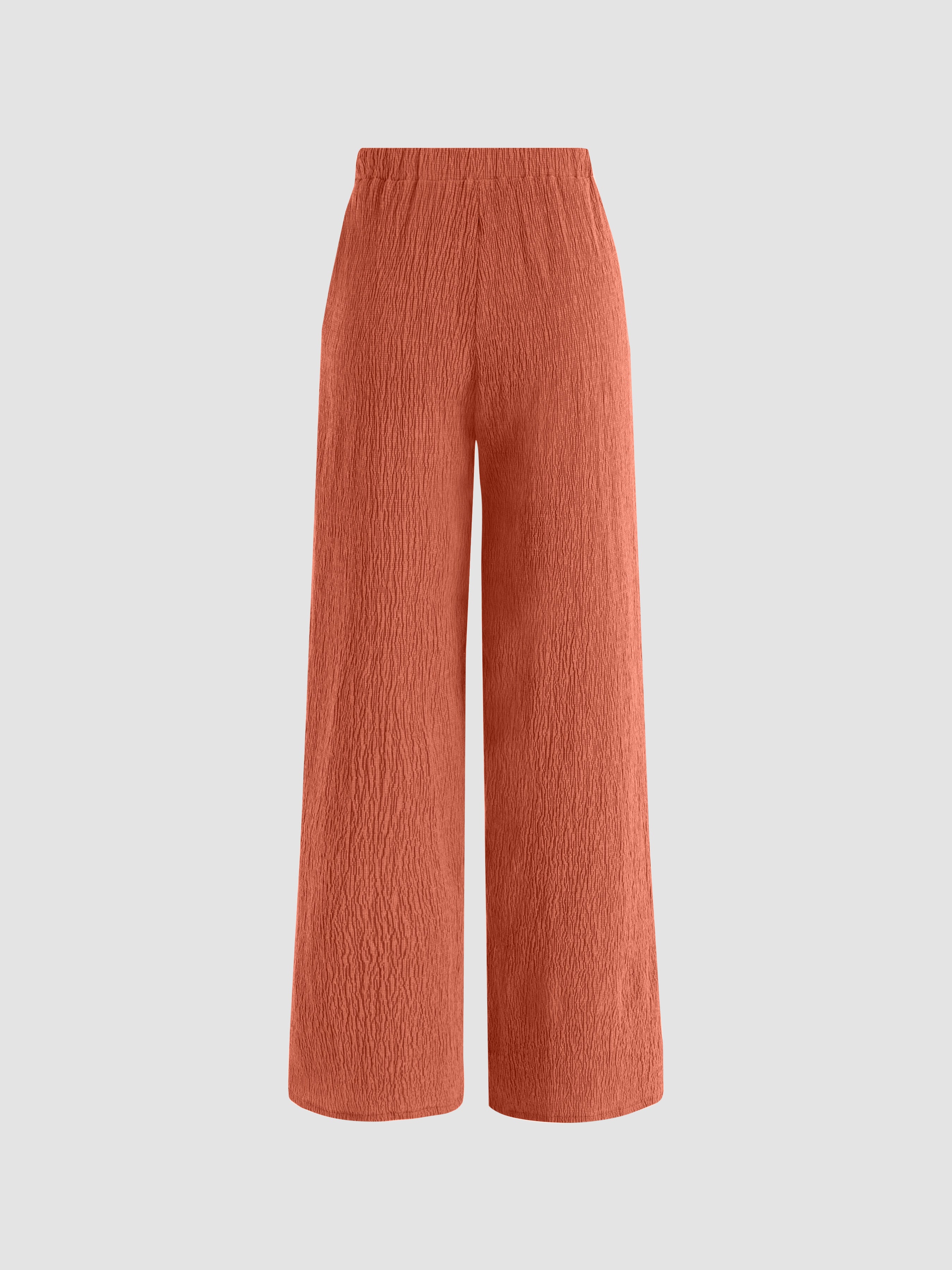 Solid Texture Elastic Waist Trousers