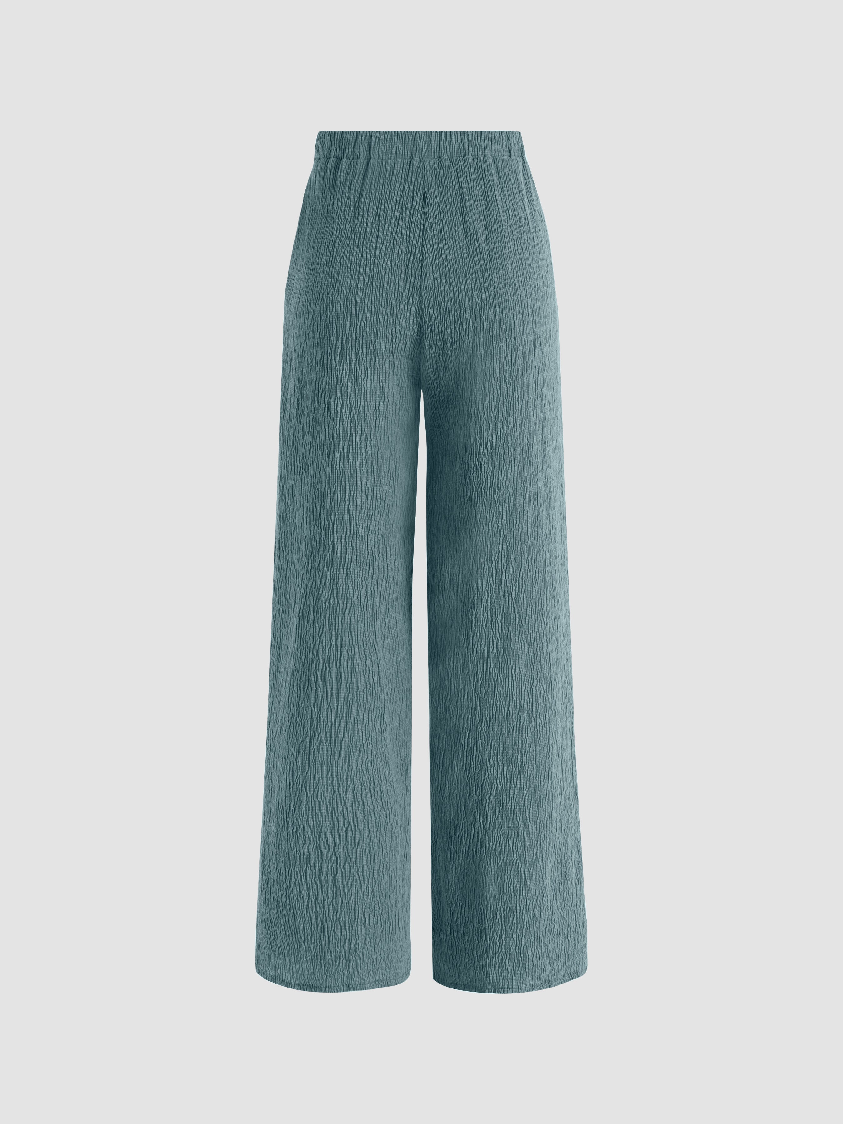 Solid Texture Elastic Waist Trousers