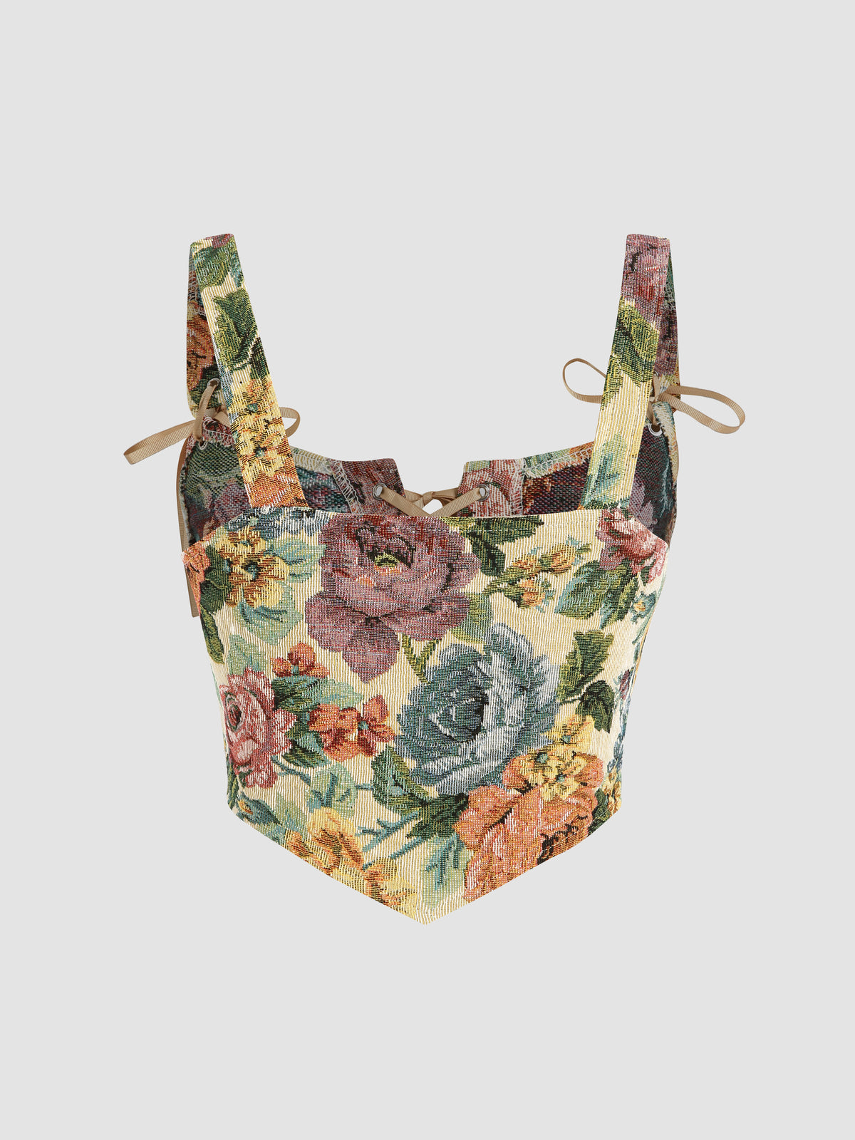 Floral & Butterfly Lace Up Crop Tank Top