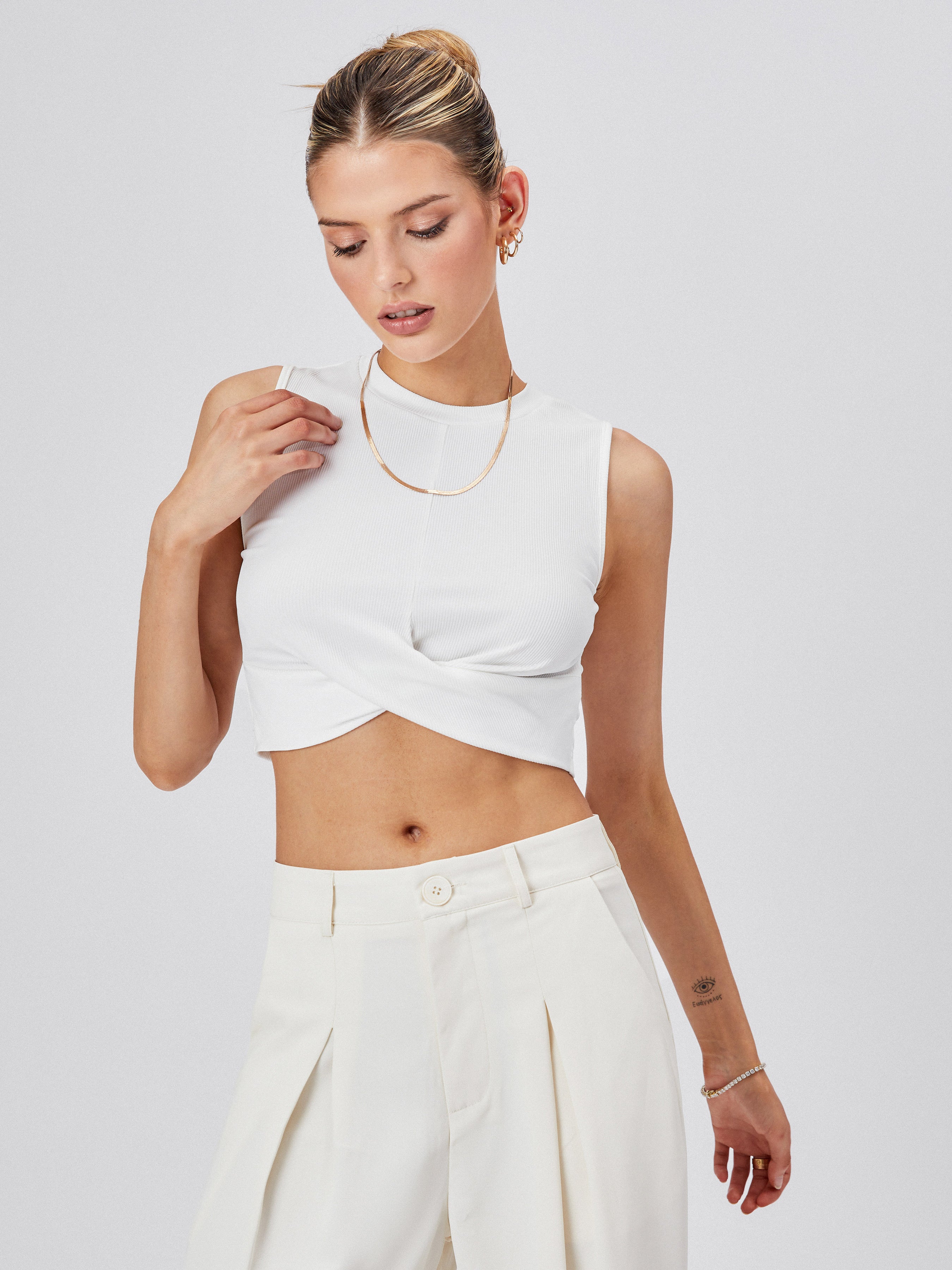 Solid Crewneck Crop Tank Top
