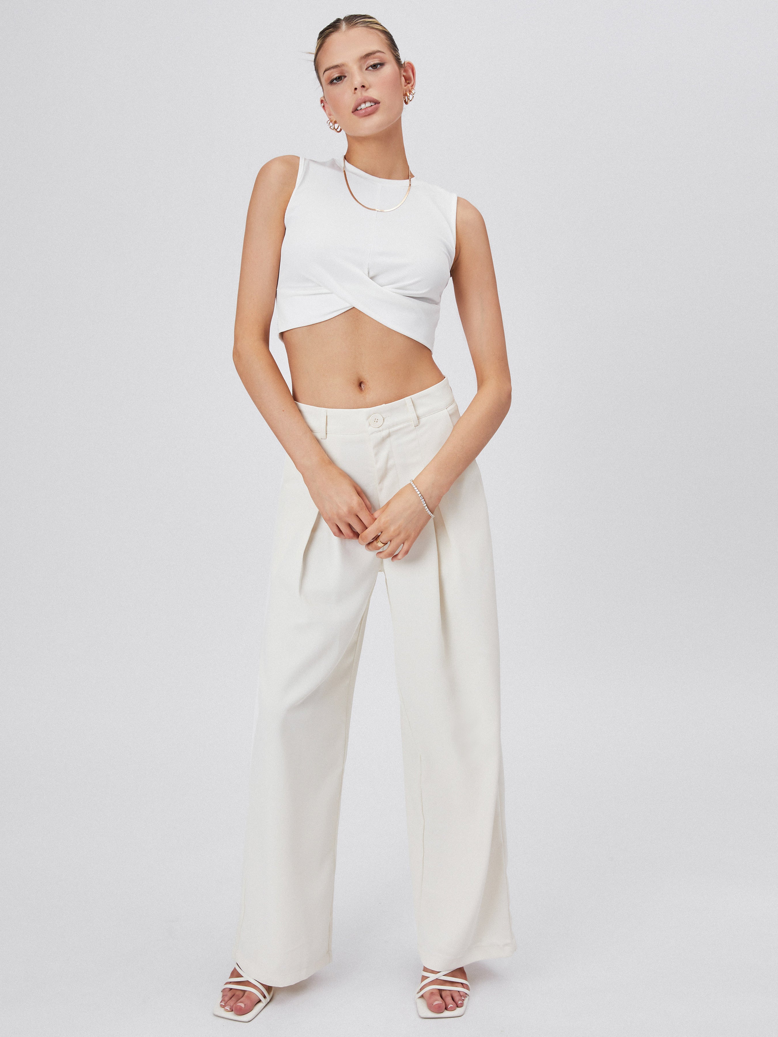 Solid Crewneck Crop Tank Top